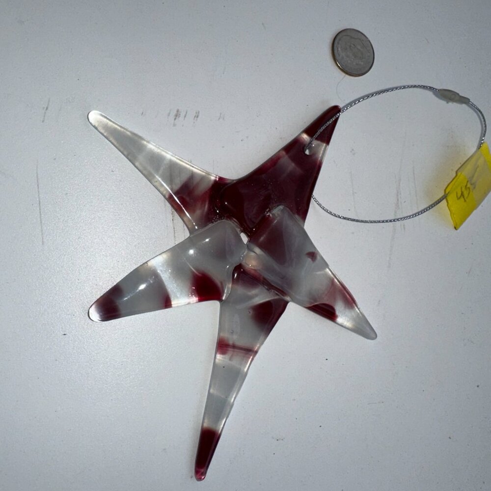 #2016 STAR MULTI COLOR 5 POINT ORNAMENT RED & WHITE FUSED SUN CATCHER - Picture 9 of 11